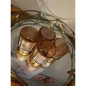 Set of 4 Art Deco Style Ezra Amber Glass Tea Light Candleholders